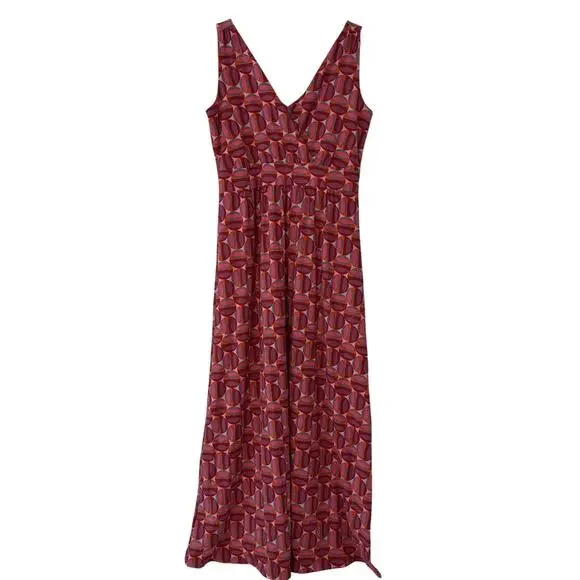 Garnet Hill Modern Geo Surplice Maxi Dress Women's Size 8P Red Pink Beach Summer - Picture 2 of 14